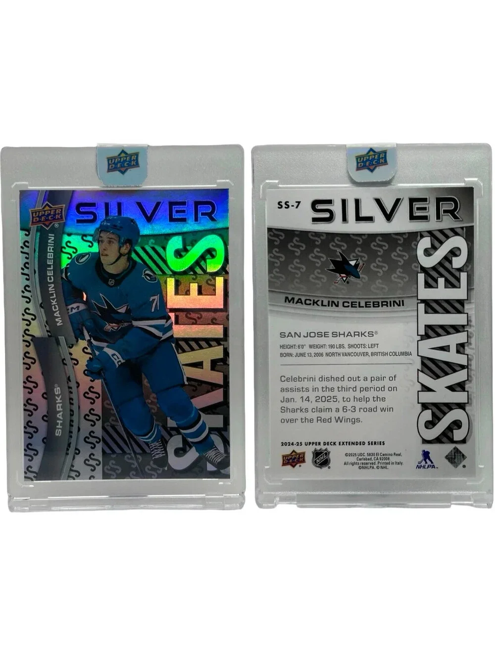 2024 Upper Deck # SS-7 Macklin Celebrini Rookie Silver Skates (RC) SSP